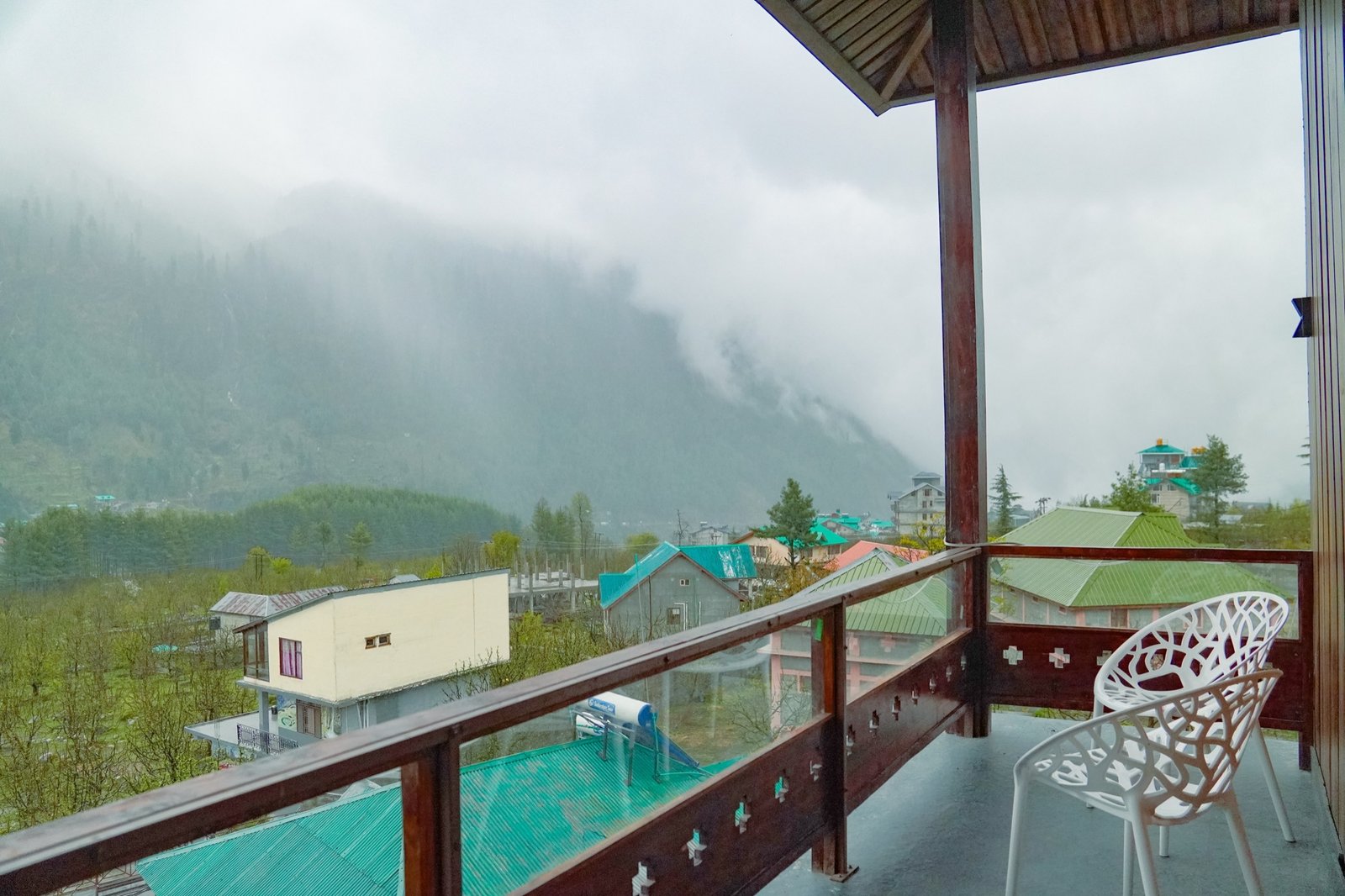 Clouds drifting past the balcony